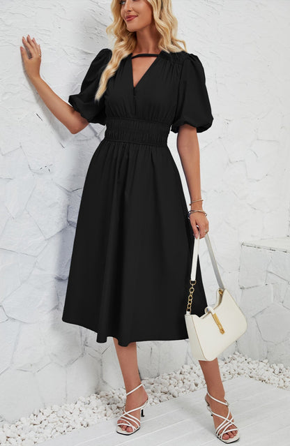 Summer Bubble Sleeves High Waist Dress