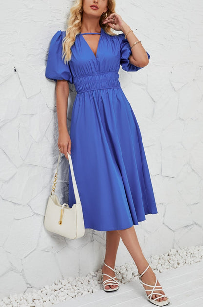 Summer Bubble Sleeves High Waist Dress