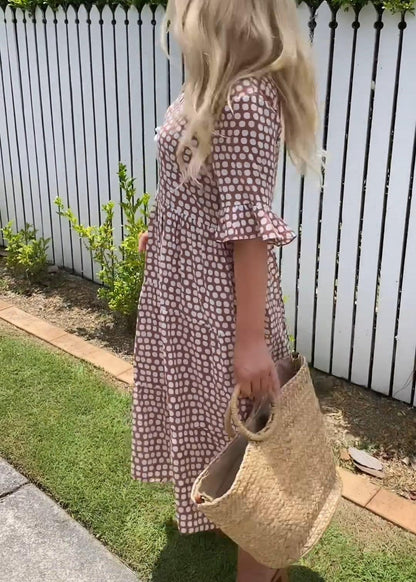 🌸Up to 50% off🔥 Women's Polka Dots Crew Neck Half Sleeve Comfy Casual Midi Dress