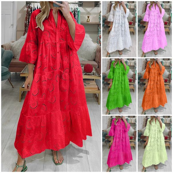 🌸Up to 80% off🔥 V Neck Flares Sleeve Embroidery Cotton Dress