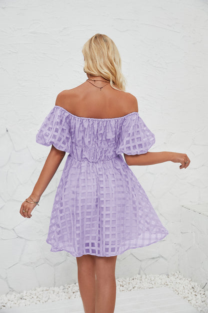 Off Shoulder Bubble Pleated Mini Dress