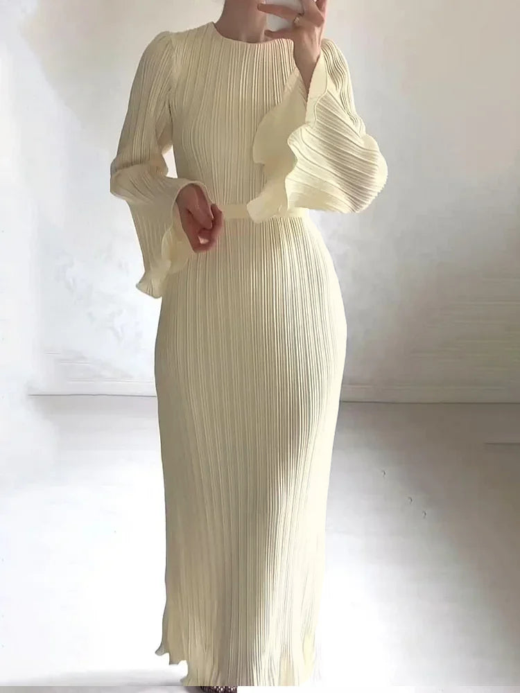 🌸Up to 50% off🔥 Elegant Pleated Trumpet Sleeve Midi Dress