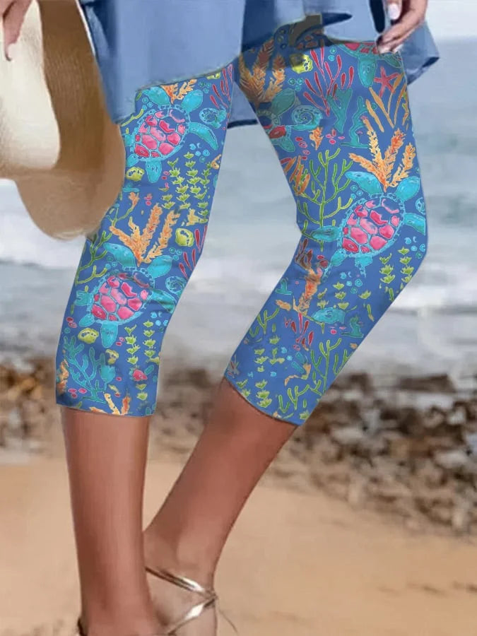 🔥Beach & Vacay🔥Sea Turtle Beach With Pocket Vacation Print Leggings