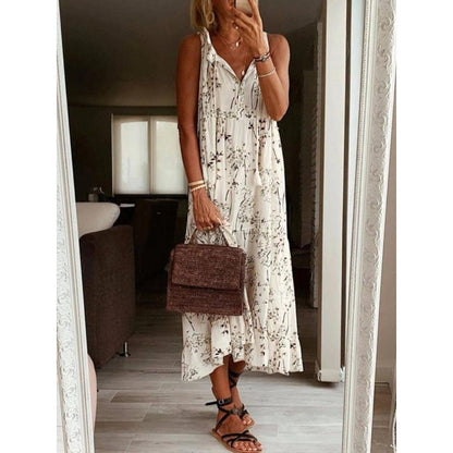 Printed Sleeveless Loose Lace Dress