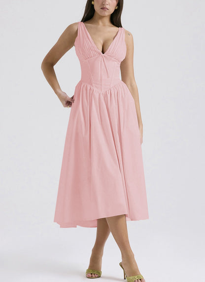 Summer New Solid V-Neck Dress