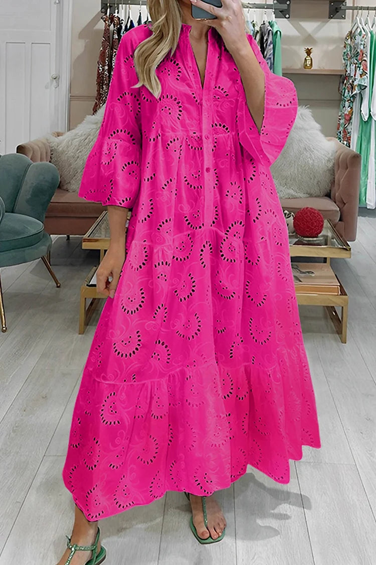 🌸Up to 80% off🔥 V Neck Flares Sleeve Embroidery Cotton Dress