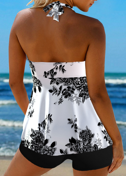 Criss Cross Floral Print White Tankini Top-No Bottom