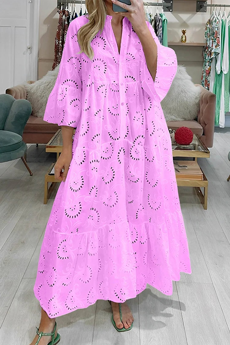 🌸Up to 80% off🔥 V Neck Flares Sleeve Embroidery Cotton Dress