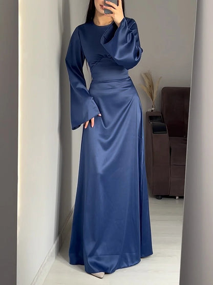 🌸Up to 50% off🔥 Waist Thin Tie Solid Color Long Dress