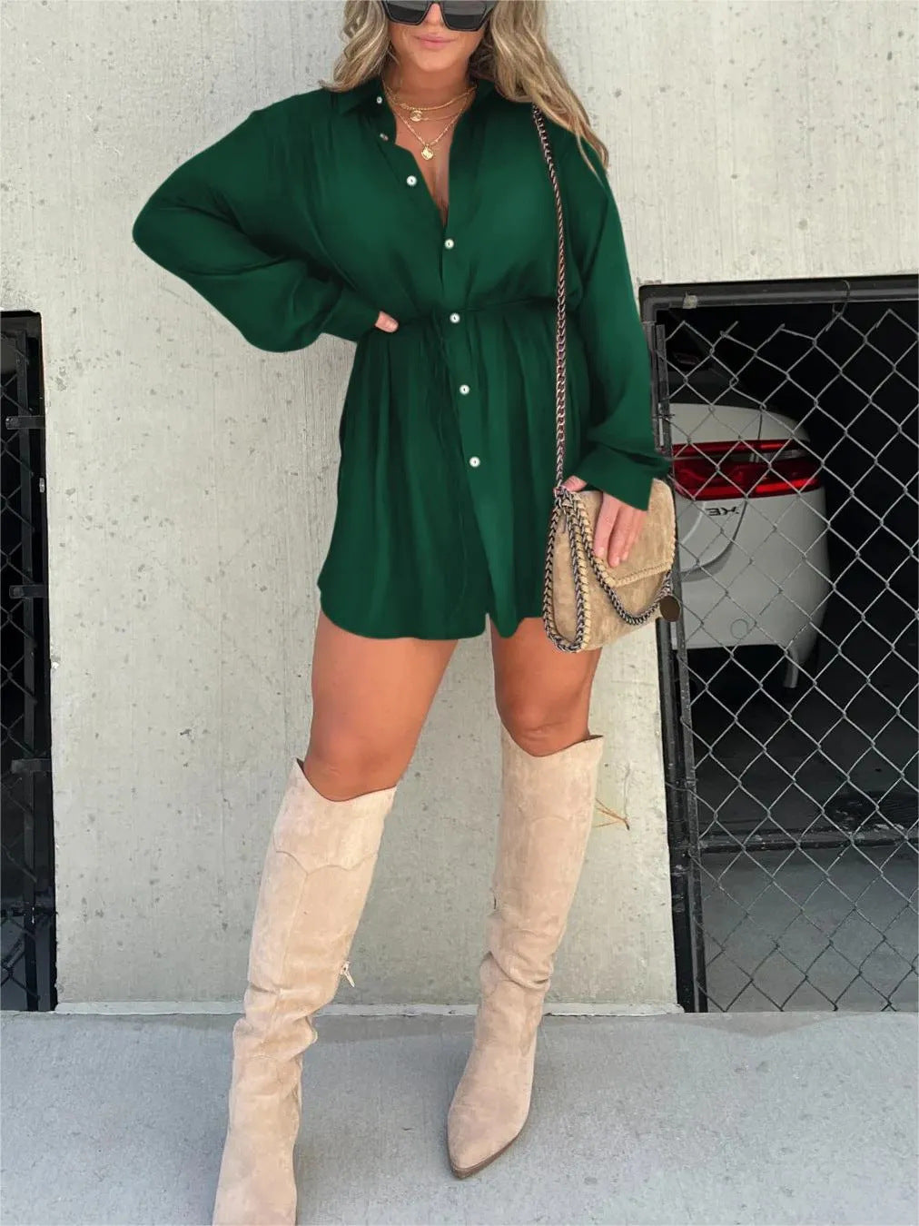 Fashion solid color long sleeve dress