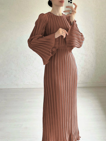 🌸Up to 50% off🔥 Elegant Pleated Trumpet Sleeve Midi Dress