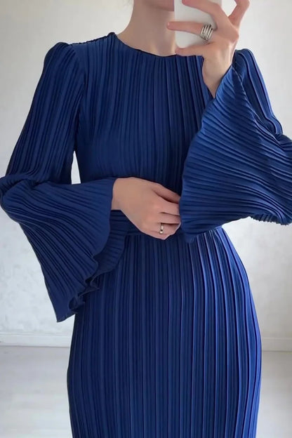 🌸Up to 50% off🔥 Elegant Pleated Trumpet Sleeve Midi Dress