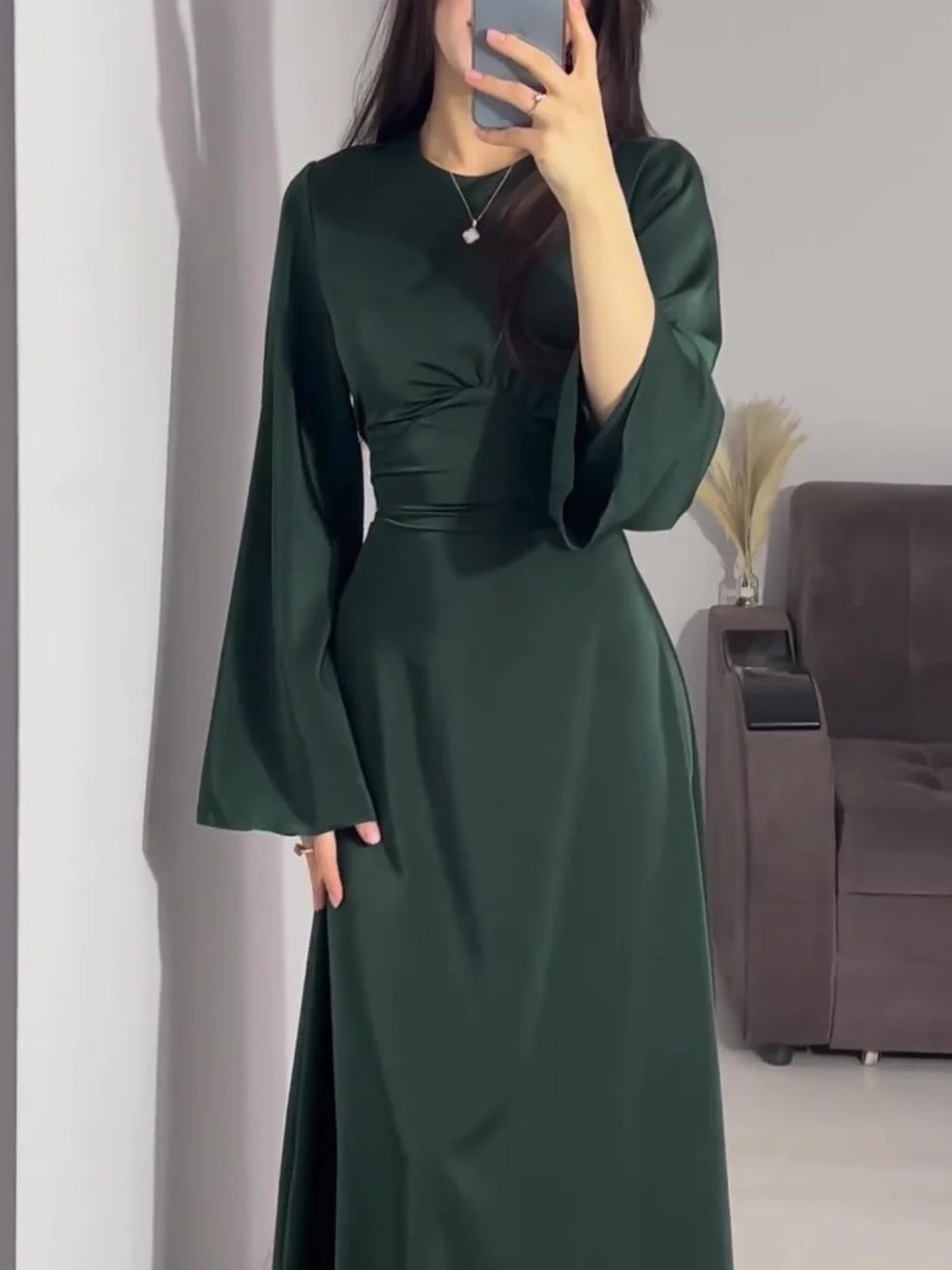 🌸Up to 50% off🔥 Waist Thin Tie Solid Color Long Dress