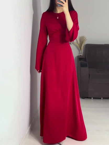 🌸Up to 50% off🔥 Waist Thin Tie Solid Color Long Dress