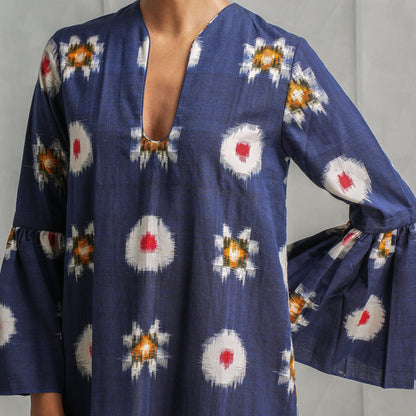 Long-Sleeved Sunflower Linen Dress