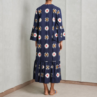 Long-Sleeved Sunflower Linen Dress