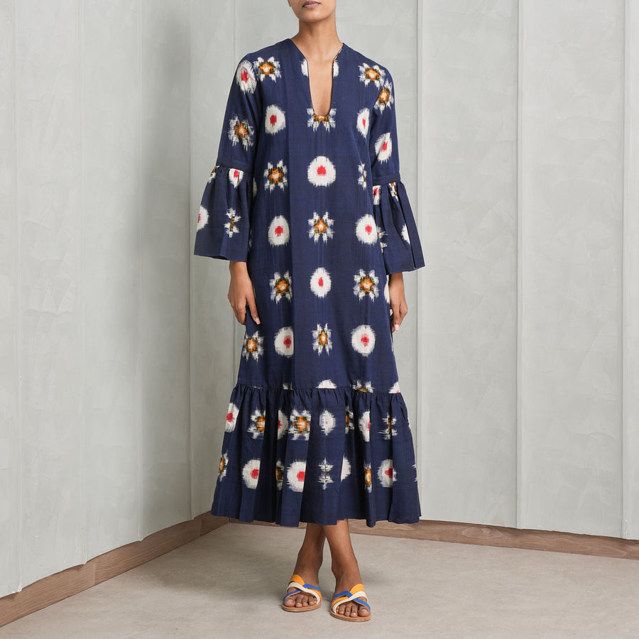 Long-Sleeved Sunflower Linen Dress