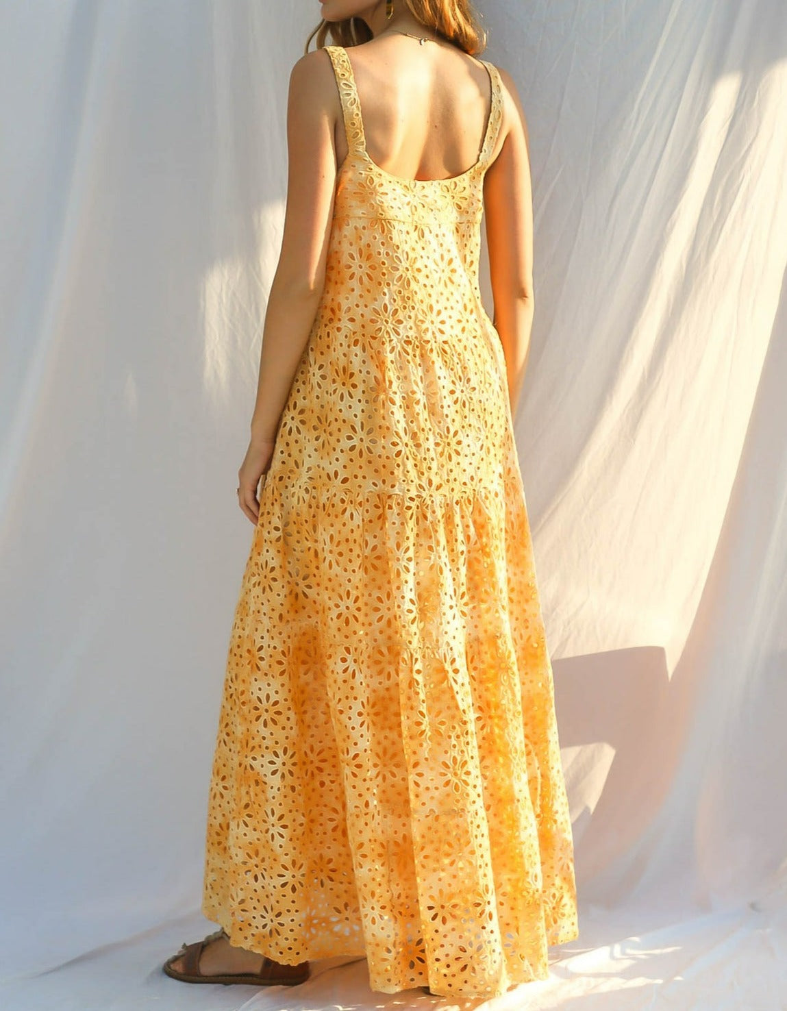 Yellow and White Eyelet Maxi Dress