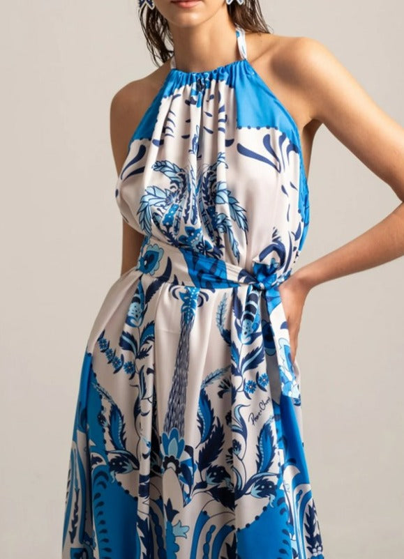 SILKY NECKHOLDER DRESS "DAMASK"