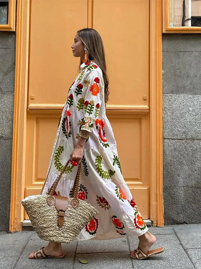 Half Sleeve Printed Shirt Maxi Dress