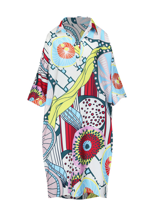 Shirt Collar Batwing Sleeve Unique Print Dress