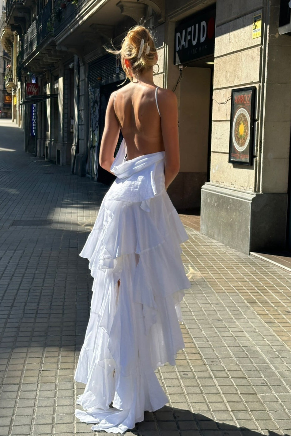 Ruffled Backless Irregular Long Dress