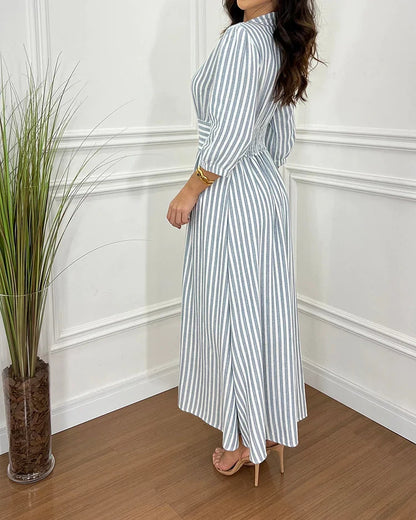 LAPEL STRIPED PRINT SHIRT DRESS