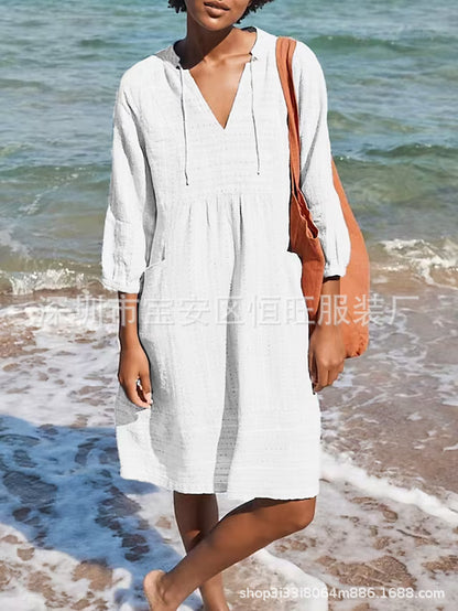 Jacquard Cotton and Linen Loose Pocket Dress