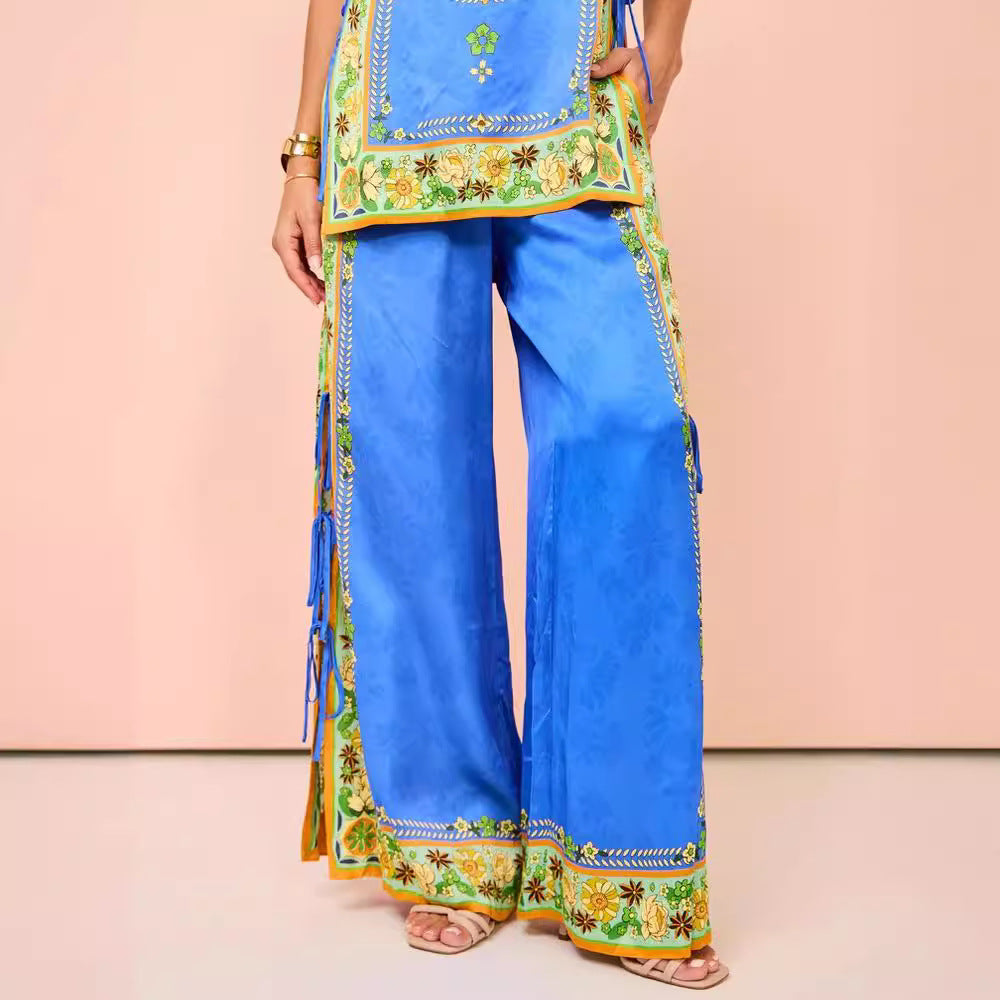 Ethnic Satin Print Casual Set