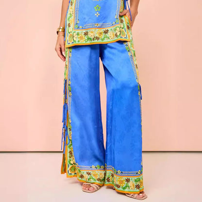 Ethnic Satin Print Casual Set