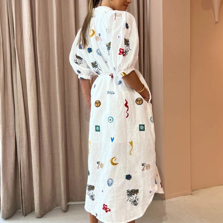 Graffiti Lantern Sleeve Printed Shirt Dress