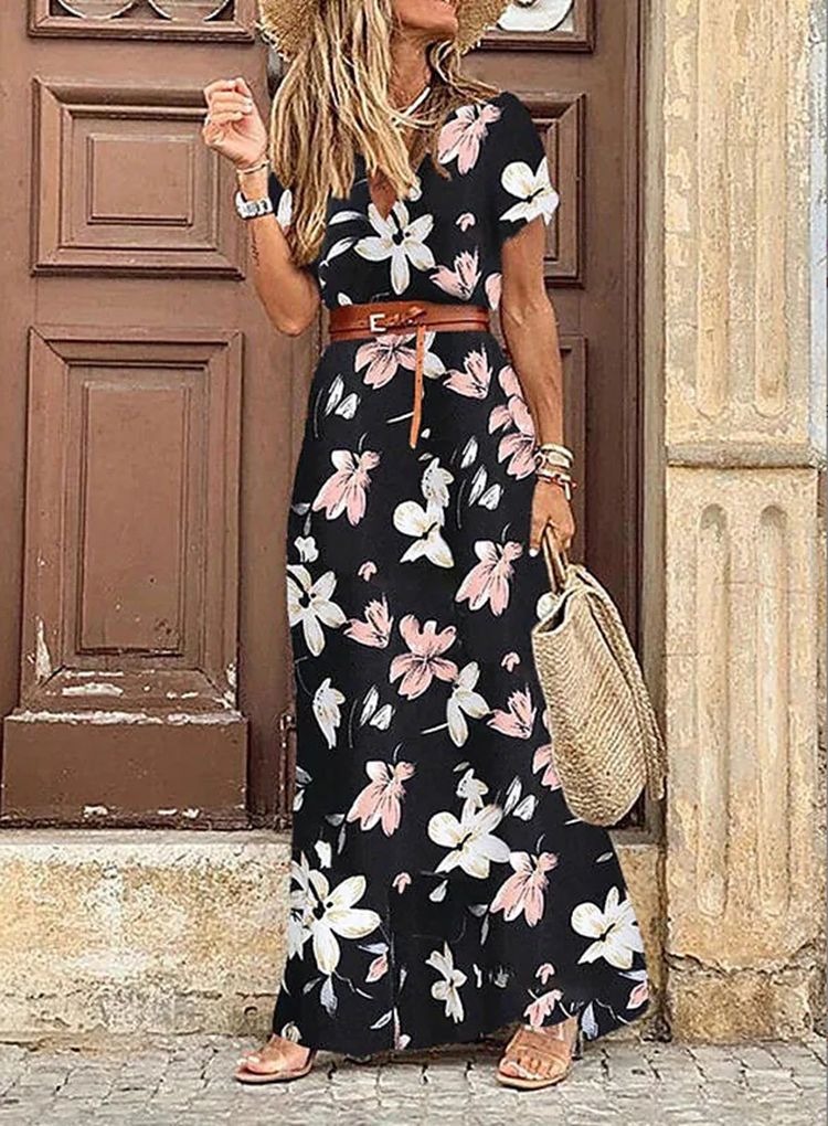 Bohemian V-neck Floral Dress