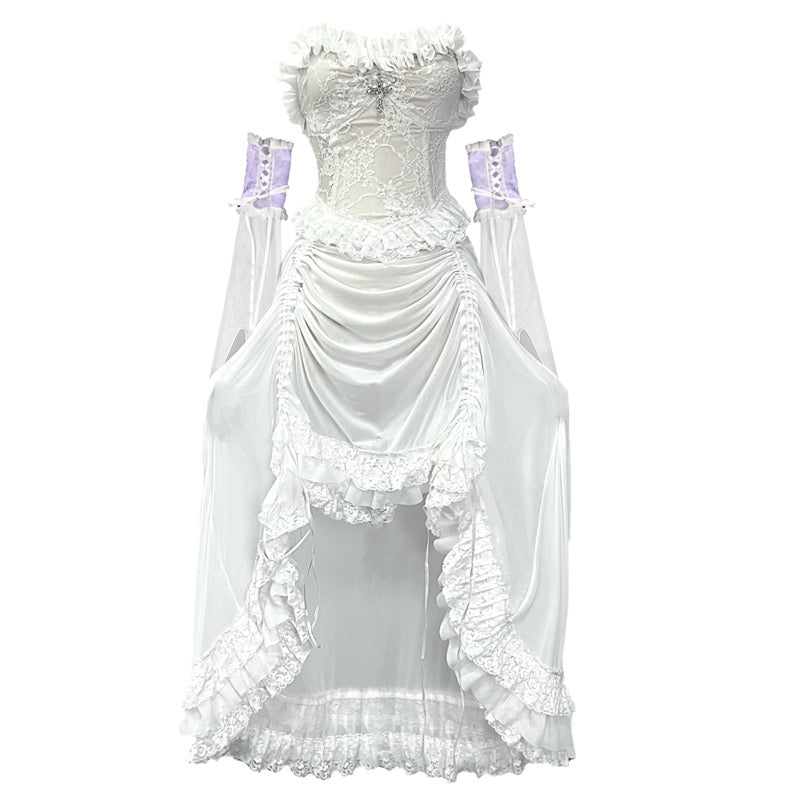 Drawstring Mesh White Suspender Dress