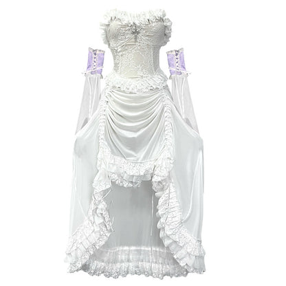 Drawstring Mesh White Suspender Dress