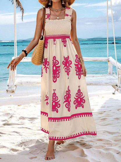 Printed Chest Wrapped Beach Dress