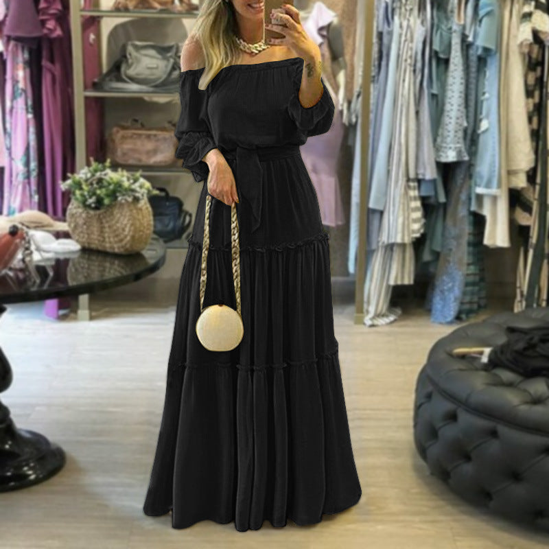 Tie-up Ruffled Bohemian Off-the-shoulder Maxi Dress