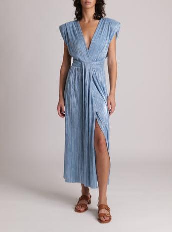 Pleated V-Neck Midi Dress