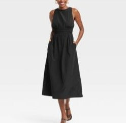 Women's Poplin Cross Back Midi Dress