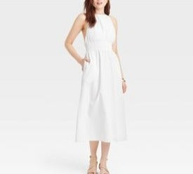 Women's Poplin Cross Back Midi Dress