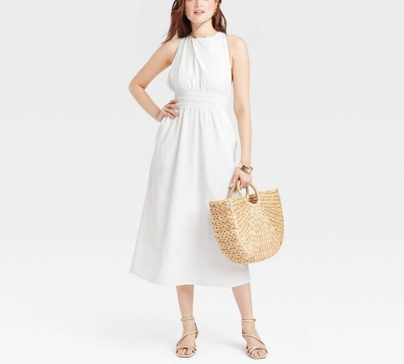 Women's Poplin Cross Back Midi Dress