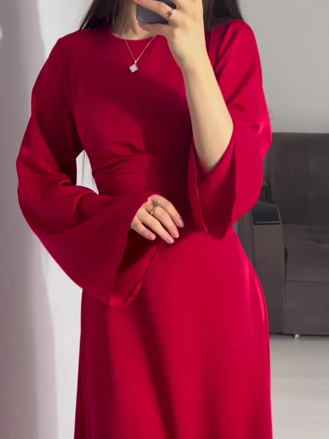 🌸Up to 50% off🔥 Waist Thin Tie Solid Color Long Dress