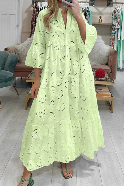 🌸Up to 80% off🔥 V Neck Flares Sleeve Embroidery Cotton Dress