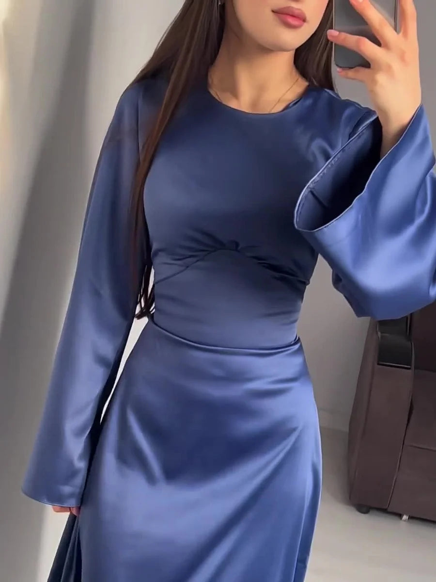 🌸Up to 50% off🔥 Waist Thin Tie Solid Color Long Dress