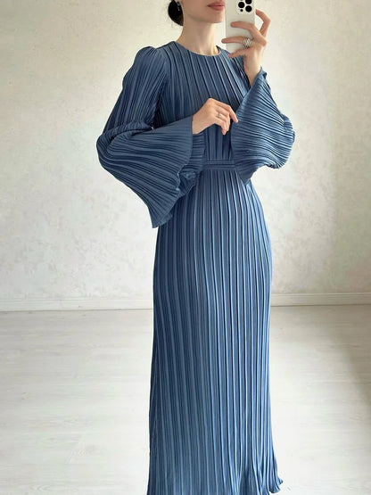 🌸Up to 50% off🔥 Elegant Pleated Trumpet Sleeve Midi Dress