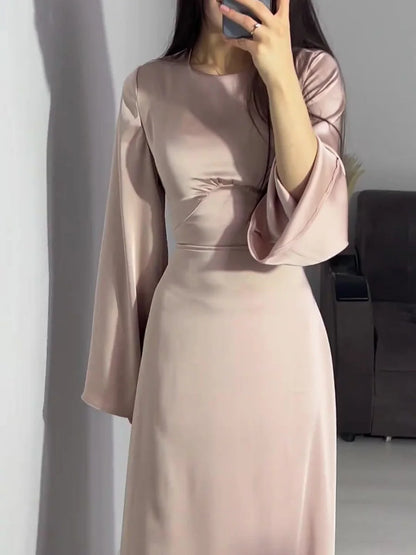 🌸Up to 50% off🔥 Waist Thin Tie Solid Color Long Dress