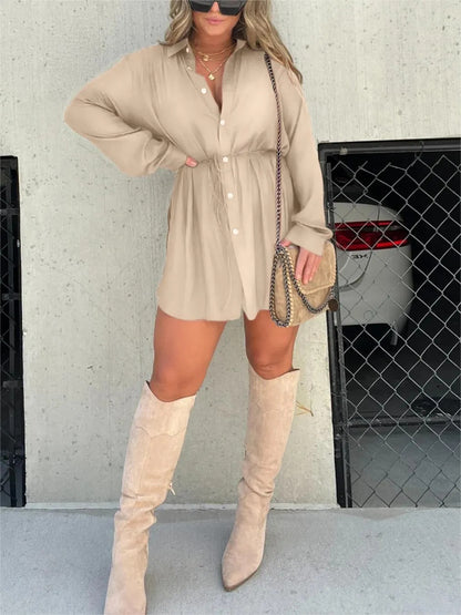 Fashion solid color long sleeve dress