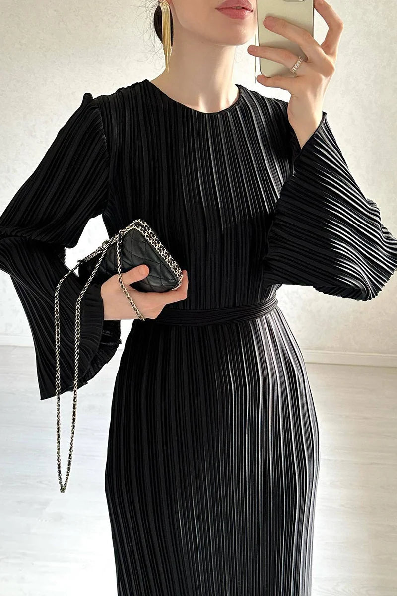 🌸Up to 50% off🔥 Elegant Pleated Trumpet Sleeve Midi Dress