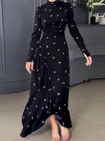 🌸Up to 50% off🔥 High Neck Printed Slim Fit Dress