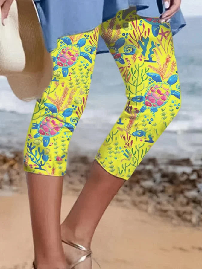 🔥Beach & Vacay🔥Sea Turtle Beach With Pocket Vacation Print Leggings