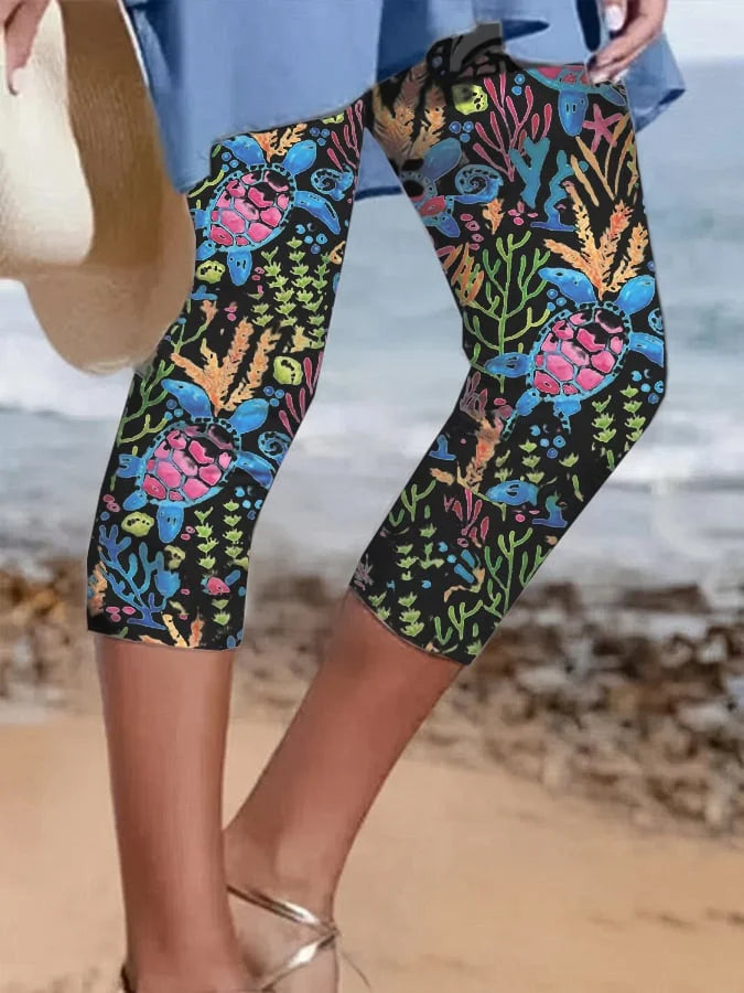 🔥Beach & Vacay🔥Sea Turtle Beach With Pocket Vacation Print Leggings